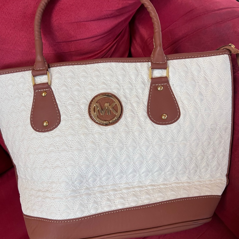 White and Brown Women's Tote Bag